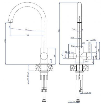 Ruvetti Antilia bateria kuchenna do filtra wody stojąca czarna 1007MB
