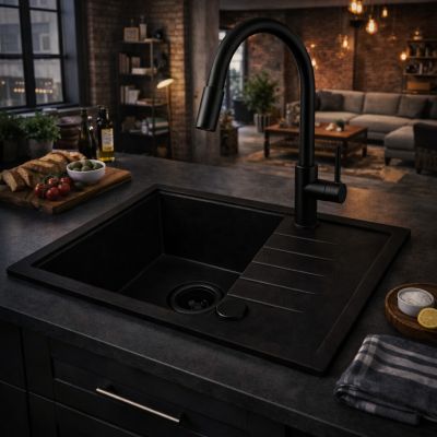 Ruvetti Axel zlewozmywak granitowy 65x50 cm czarny 3001AX_FB120_W