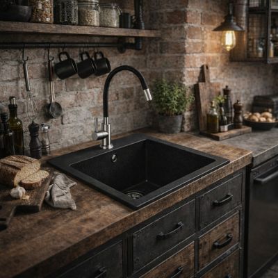 Ruvetti Ditto zlewozmywak granitowy 49x45 cm czarny 3001D_BC50_W