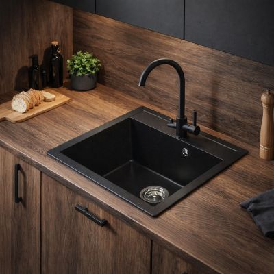 Ruvetti Ditto zlewozmywak granitowy 56x51 cm czarny 3001D_BC60_W