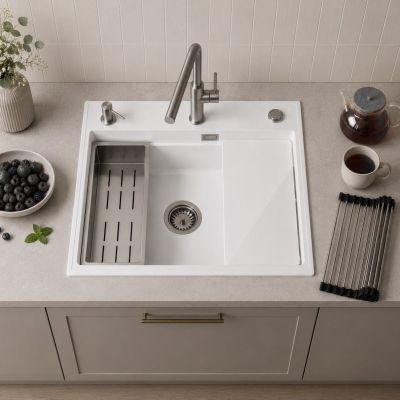 Ruvetti Absol 60 zlewozmywak granitowy 56x50 cm biały 3001AB_WH60_W