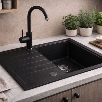 Ruvetti Axel 140 zlewozmywak granitowy 68x49,5 cm czarny 3001AX_BC140_W