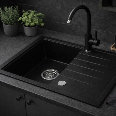 Ruvetti Axel 140 zlewozmywak granitowy 68x49,5 cm czarny 3001AX_BC140_W