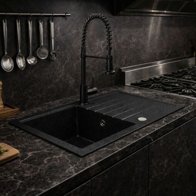 Ruvetti Axel 160 zlewozmywak granitowy 79x50 cm czarny 3001AX_BC160_W