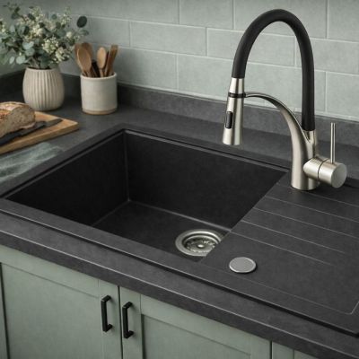 Ruvetti Axel 160 XL zlewozmywak granitowy 78x50 cm czarny 3001AX_BC160XL_W