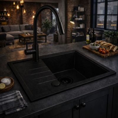 Ruvetti Axel 120 zlewozmywak granitowy 65x50 cm full black 3001AX_FB120_W