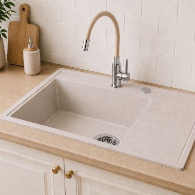 Ruvetti Axel 160 K zlewozmywak granitowy 79x50 cm beżowy 3001AXK_BE160K_W