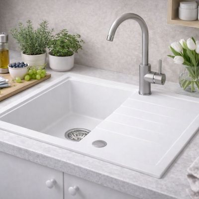 Ruvetti Axel 140 zlewozmywak granitowy 68x49,5 cm biały 3001AX_WH140_W