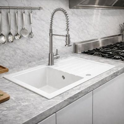 Ruvetti Axel 160 zlewozmywak granitowy 79x50 cm biały 3001AX_WH160_W