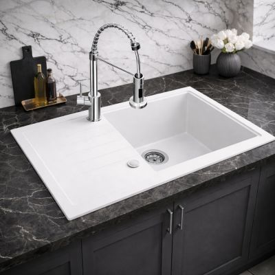 Ruvetti Axel 160 XL zlewozmywak granitowy 78x50 cm biały 3001AXWH160XLW