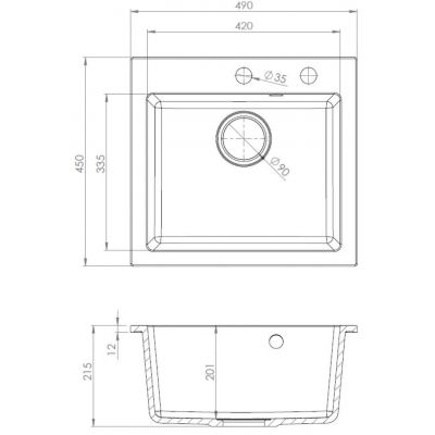 Ruvetti Ditto zlewozmywak granitowy 49x45 cm czarny 3001D_BC50_W