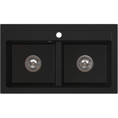 Ruvetti Doblo zlewozmywak granitowy 75,6x44,7 cm czarny 3001DO_BC_W