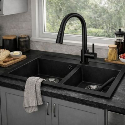 Ruvetti Doblo zlewozmywak granitowy 75,6x44,7 cm czarny 3001DO_BC_W