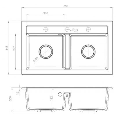 Ruvetti Doblo zlewozmywak granitowy 75,6x44,7 cm szary 3001DO_GR_W