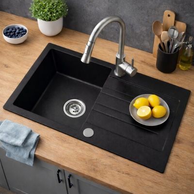 Ruvetti Pino 160 zlewozmywak granitowy 77x44 cm czarny 3001PI_BC160_W