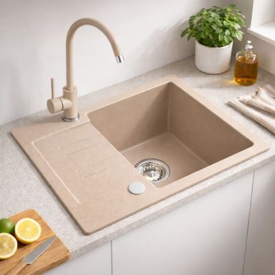 Ruvetti Pino zlewozmywak granitowy 60x44 cm beżowy 3001PI_BE120_W