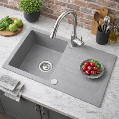 Ruvetti Pino 160 zlewozmywak granitowy 77x44 cm szary 3001PI_GR160_W