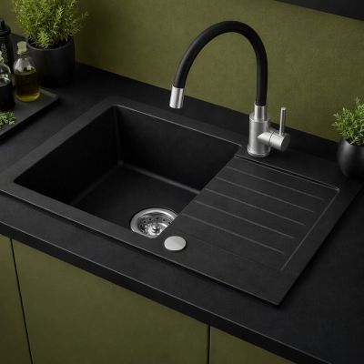 Ruvetti Pineko 140 zlewozmywak granitowy 68x44,2 cm czarny 3001PN_BC140_W