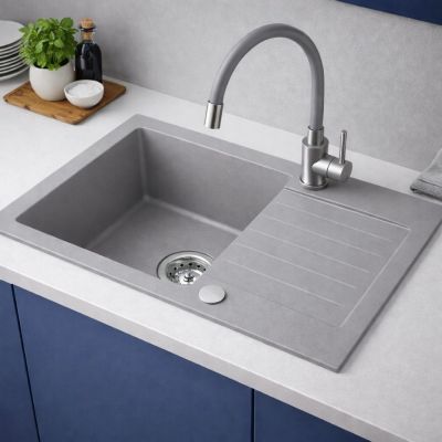 Ruvetti Pineko 140 zlewozmywak granitowy 68x44,2 cm szary 3001PN_GR140_ W