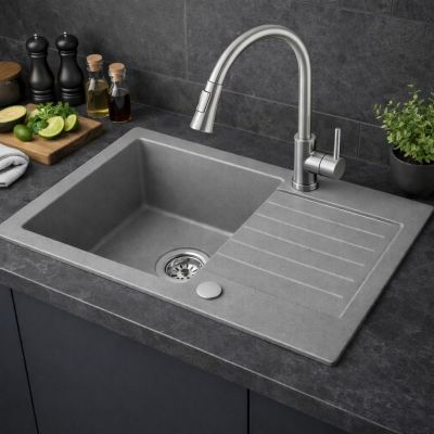 Ruvetti Pineko 140 zlewozmywak granitowy 68x44,2 cm szary 3001PN_GR140_ W