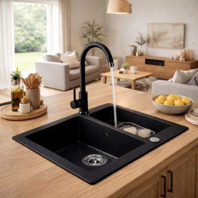 Ruvetti Signum zlewozmywak granitowy 60,5x49,5 cm czarny 3001S_BC1520_W