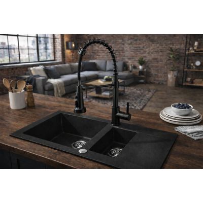 Ruvetti Signum zlewozmywak granitowy 79x49,5 cm czarny 3001S_BC1560_W