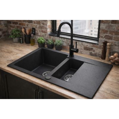 Ruvetti Signum zlewozmywak granitowy 79x49,5 cm czarny 3001S_BC1560_W