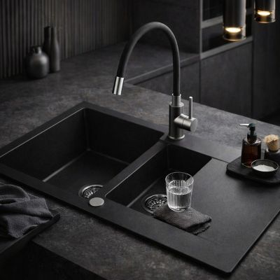 Ruvetti Signum zlewozmywak granitowy 79x49,5 cm czarny 3001S_BC1560_W