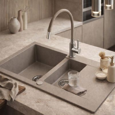 Ruvetti Signum zlewozmywak granitowy 79x49,5 cm beżowy 3001S_BE1560_W