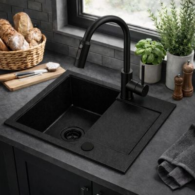 Ruvetti Signum 120 zlewozmywak granitowy 59x50 cm czarny 3001S_FB120_W