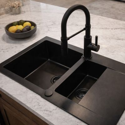 Ruvetti Signum zlewozmywak granitowy 79x49,5 cm czarny 3001S_FB1560_W