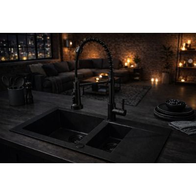 Ruvetti Signum zlewozmywak granitowy 79x49,5 cm czarny 3001S_FB1560_W