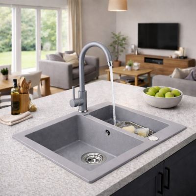 Ruvetti Signum zlewozmywak granitowy 60,5x49,5 cm szary 3001S_GR1520_W