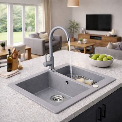 Ruvetti Signum zlewozmywak granitowy 60,5x49,5 cm szary 3001S_GR1520_W