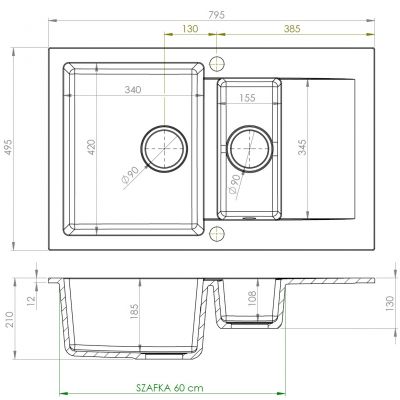 Ruvetti Signum zlewozmywak granitowy 79x49,5 cm szary 3001S_GR1560_W