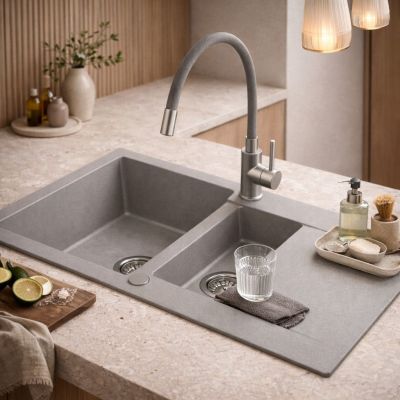 Ruvetti Signum zlewozmywak granitowy 79x49,5 cm szary 3001S_GR1560_W