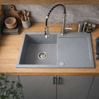 Ruvetti Signum zlewozmywak granitowy 79x50 cm szary 3001S_GR160_W