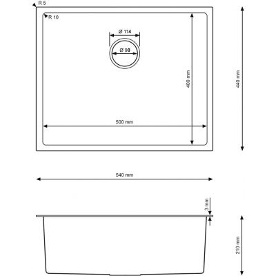 Ruvetti Stelio zlewozmywak stalowy z syfonem 54x44 cm złoty 5001S_PVD_GOLD60_P