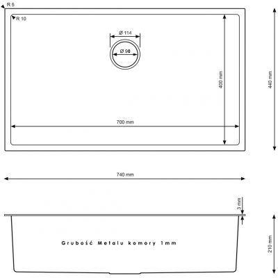 Ruvetti Stelio zlewozmywak stalowy z syfonem 74x44 cm złoty 5001S_PVD_GOLD80_P