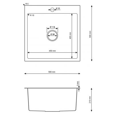 Ruvetti Masivo zlewozmywak stalowy 50x50 cm grafit 5002M_PVD_GRF50_W