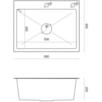 Ruvetti Look zlewozmywak stalowy 58x45 cm czarny 5003L_PVD_BL60_W