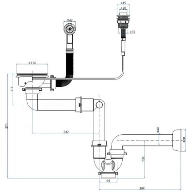 Ruvetti odpływ zlewozmywakowy 3,5'' z syfonem 6004A-MB
