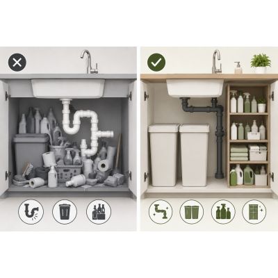 Ruvetti odpływ zlewozmywakowy 3,5'' z syfonem Save Space full black 6007A-MB