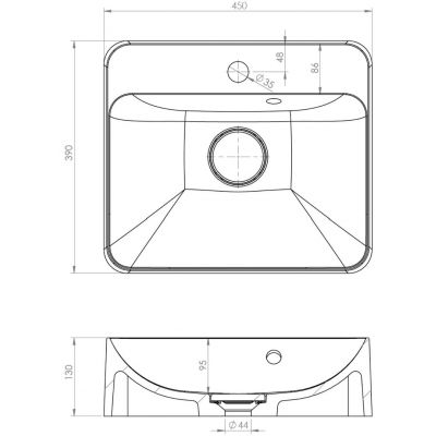 Ruvetti Arona umywalka 45x39 cm prostokątna nablatowa biała DOL_AR4539