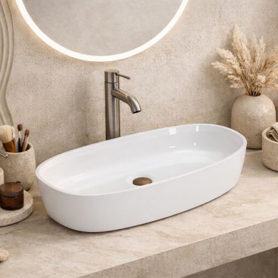 Ruvetti Ariela umywalka 59,4x27 cm owalna nablatowa biała DOL_AR5927