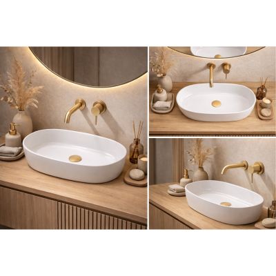 Ruvetti Ariela XL umywalka 60x34 cm owalna nablatowa biała DOL_ARXL6034