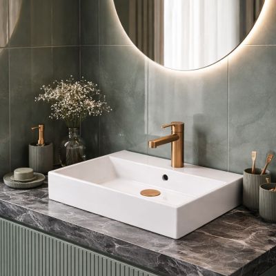 Ruvetti Cameron umywalka 50x35 cm prostokątna nablatowa biała DOL_CAM50