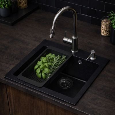 Ruvetti Frigo zlewozmywak 49x45 cm z baterią i akcesoriami czarny/stal LP_3200-FR4945BC_W