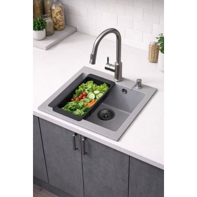 Ruvetti Frigo zlewozmywak 49x45 cm z baterią i akcesoriami szary/stal LP_3200-FR4945GR_W