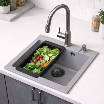 Ruvetti Frigo zlewozmywak 49x45 cm z baterią i akcesoriami szary/stal LP_3200-FR4945GR_W